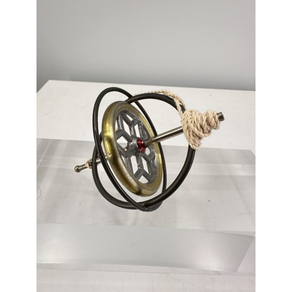 Vintage Gyroscope Metal Spinning Top - Red Center Antique Toy (K)